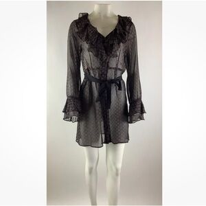 Vintage Nanette Lepore Sz 8 Ruffle Peasant Dress Red Black Sheer Y2K Style